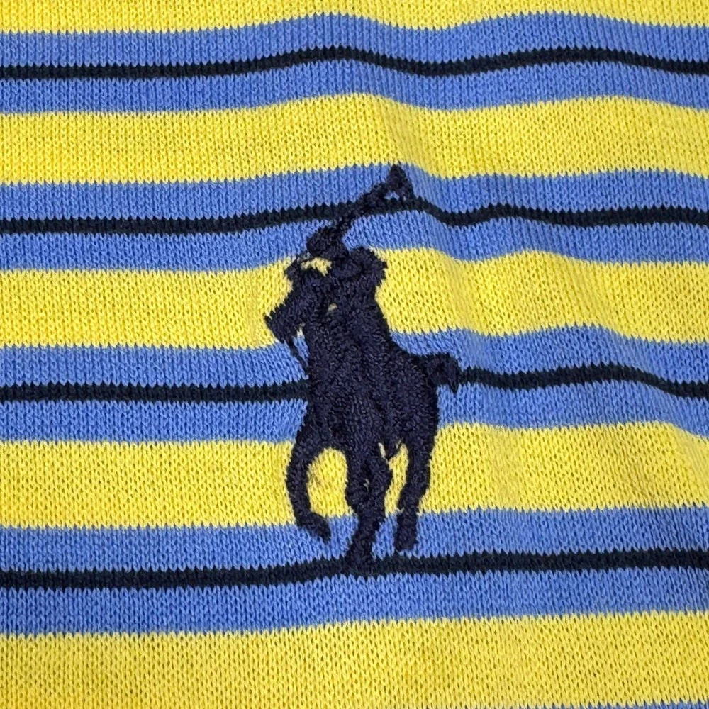 Polo Golf Ralph Lauren Mens L Yellow Blue Striped Pima Cotton Golf Polo Shirt